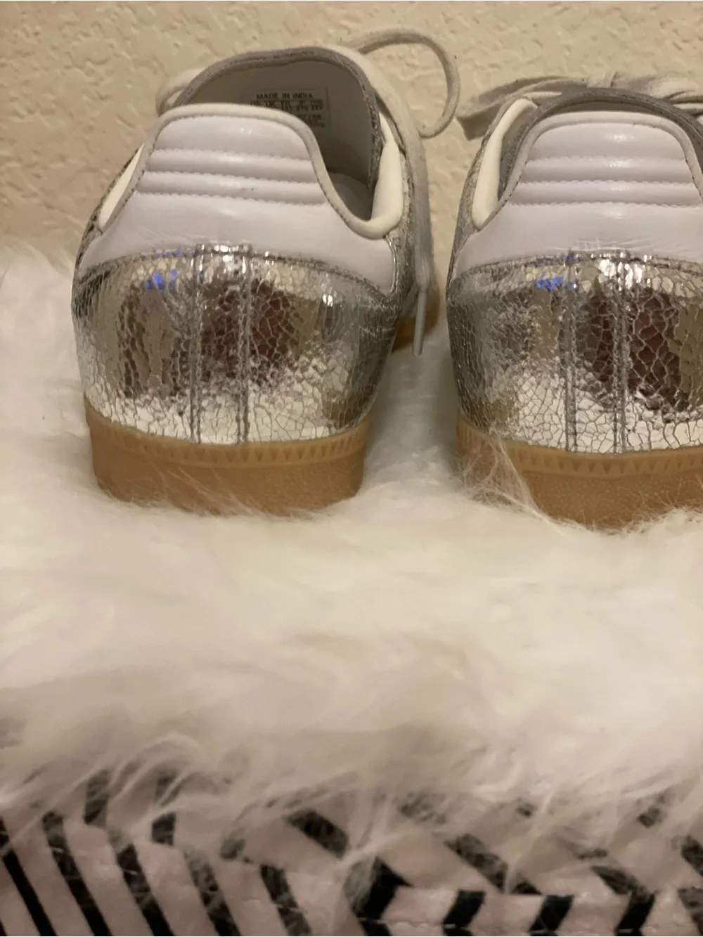 adidas Silver Metallic Samba Sneakers with White Stripes - Picture 4 of 5